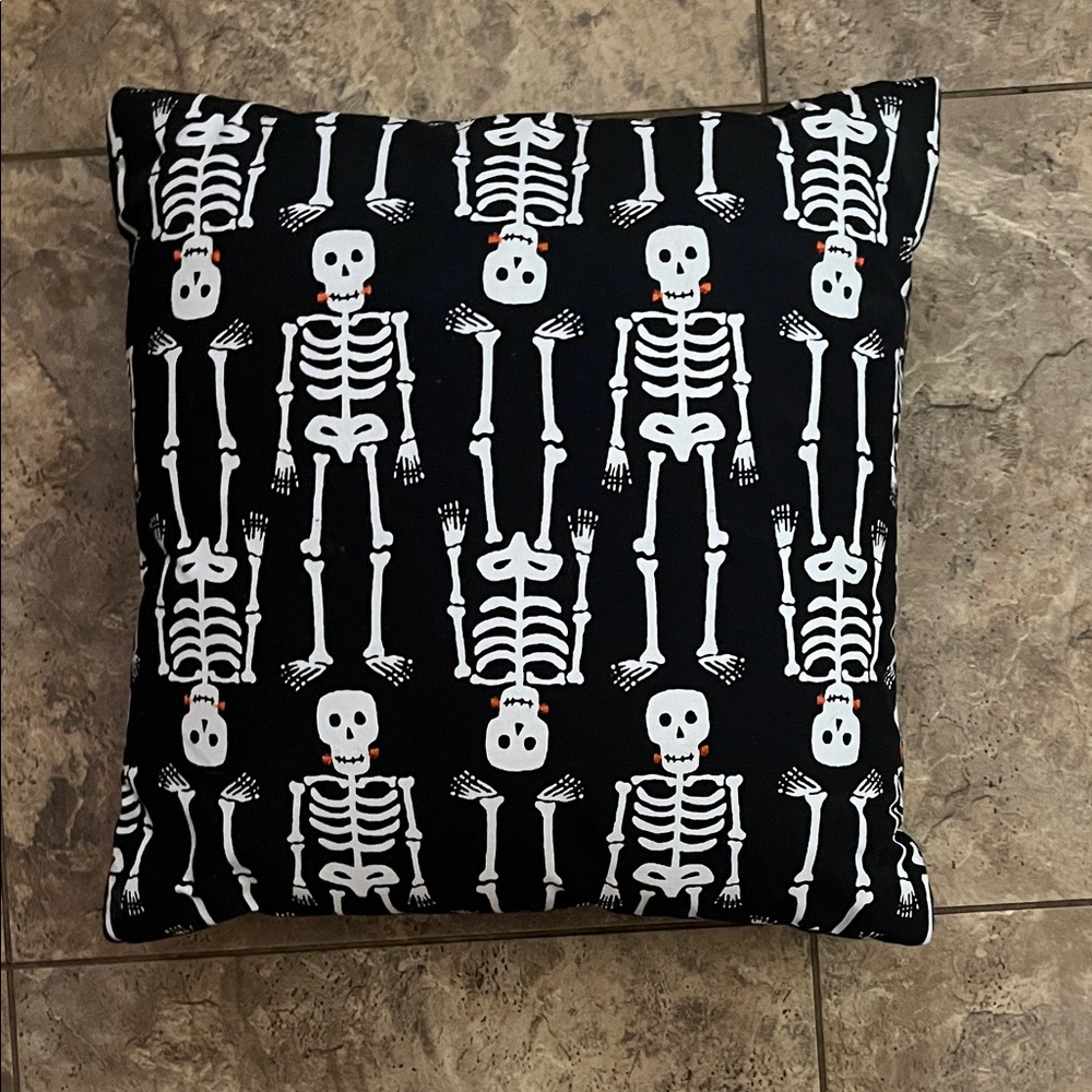 Skeleton Print Black and White Pillow